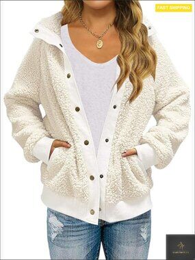 Fleece Sherpa Jacket Cozy Button Down Winter Outerwear with Pockets Relaxed Fit